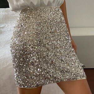 Silver Party Women's Sequin High Waist Short Skirt
